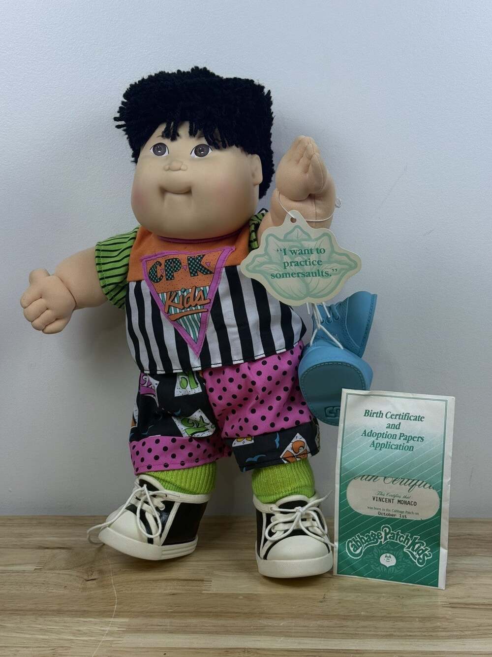 Vintage 1990s Cabbage Patch Kids 15” Poseable Asian Boy Doll Complete Weebok